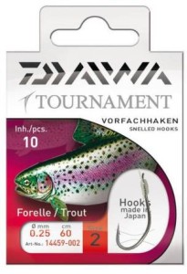 Haki pstrągowe Daiwa Tournament r10  z przyponem 
