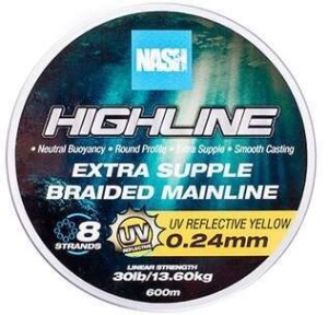 Plecionka NASH Highline Extra Supple Braid UV Yellow 30lb/0.24mm 600m 
