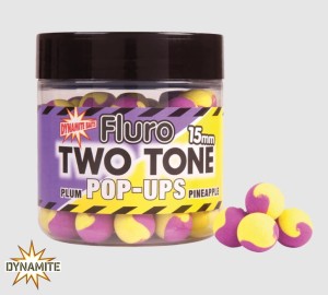 Kulki proteinowe Dynamite Baits Fluoro Two Tone Pop up's 15mm | Plum & Pineapple (Śliwka + Ananas) | 80g 