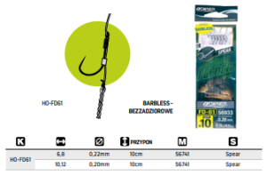 Haczyki z przyponem Owner Method Feeder FD-61 r.6/0.22mm (BEZZADZIOROWE) 