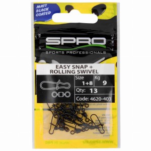 Agrafki SPRO Matte Black Easy Snap + Rolling Swivel roz.1+8