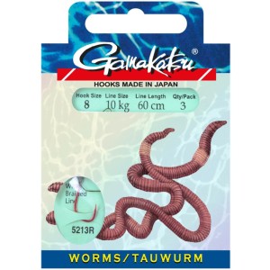 Haczyki z przyponem Gamakatsu Worms/Tauwurm #2 0.20mm 3szt.