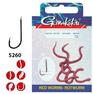 Haczyki z przyponem Gamakatsu Red Worm / Rotwurm #8/0.20mm
