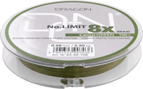 Plecionka 8-splotowa Dragon NoLimit 0.15mm/13,6kg/ 150m  Camo.Green-sklep rybka