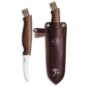 Marttiini Mushroom Knife Keraaja - nóż na grzyby z pędzelkiem z włosia dzika i skórzanym etui