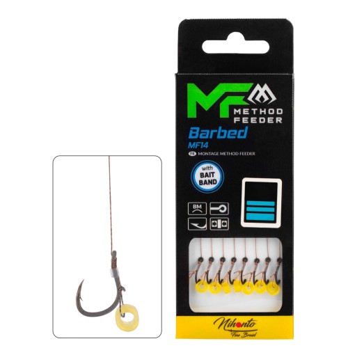 PRZYPON MF - MF14 Z GUMKĄ - hak z zadziorem nr 6 / plecionka: 0.16mm/10cm - op.8szt. MIKADO -sklep rybka