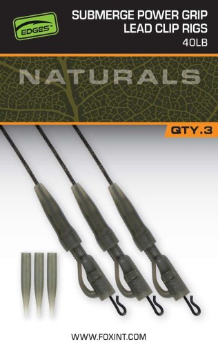 Zestaw z bezpiecznym klipsem Fox Submerge Power Grip Lead Clip Rigs 40lb (3szt.) -sklep rybka